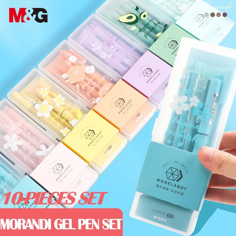 M & G renkli Morandi jel kalem seti hızlı kuruyan Kawaii renkli mermi/iğne ucu 0.35mm/0.5mm siyah mürekkep okul kırtasiye kaynağı