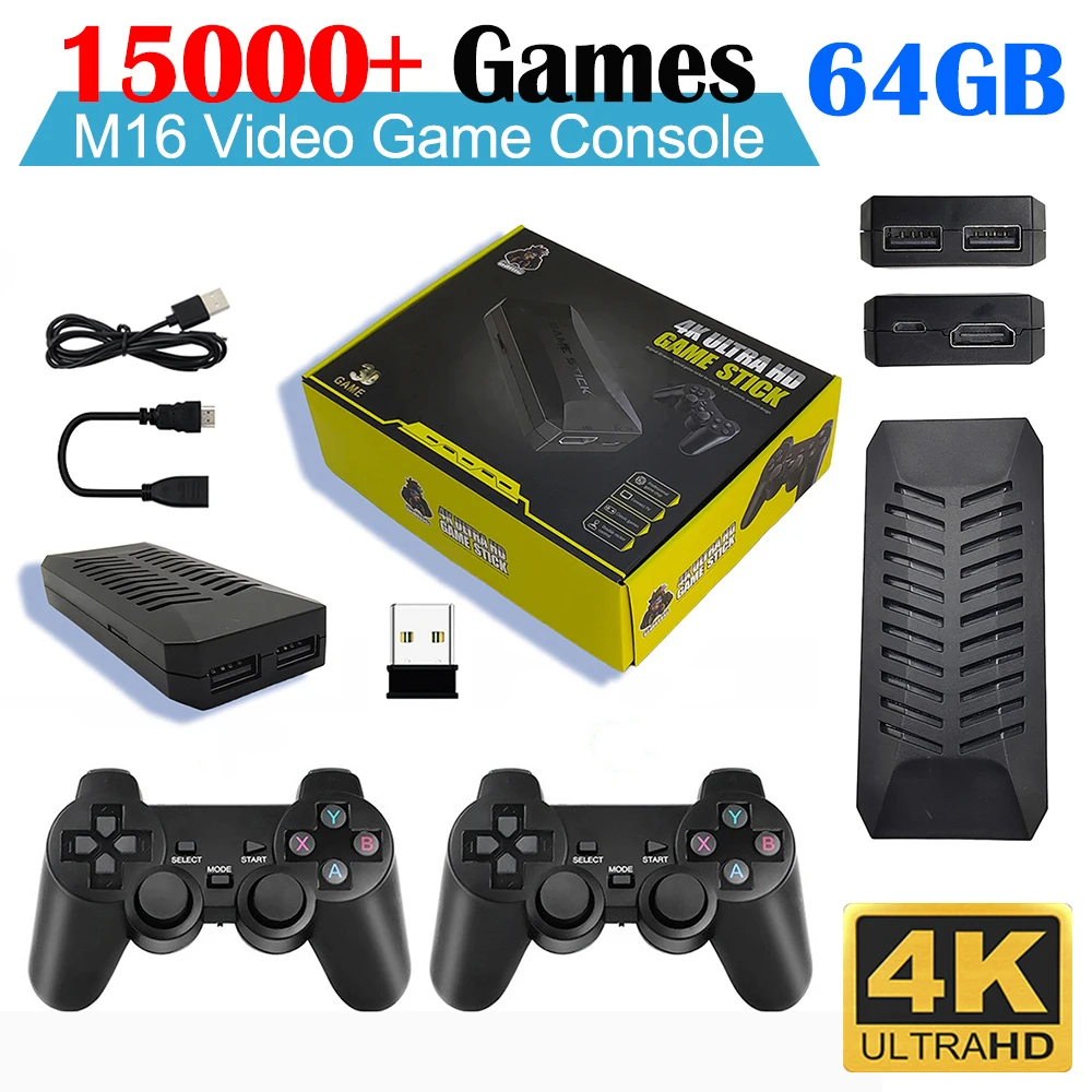 M16 oyun sopa 4K Video oyunu konsolu TV HD 64GB 15000 + oyunlar 2.4G çift kablosuz denetleyici hdmi-uyumlu 25 emülatörlerine
