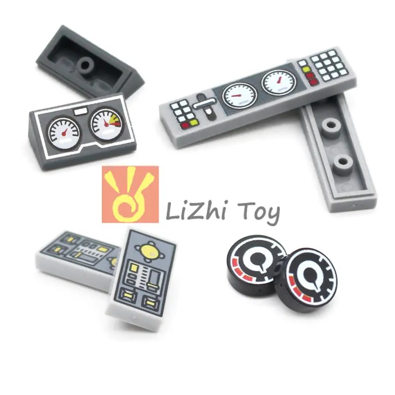 MOC DIY tuğla yapı taşları çini yuvarlak araç kontrol enstrüman masası paneli baskı ile uyumlu makine düğmeleri 98138