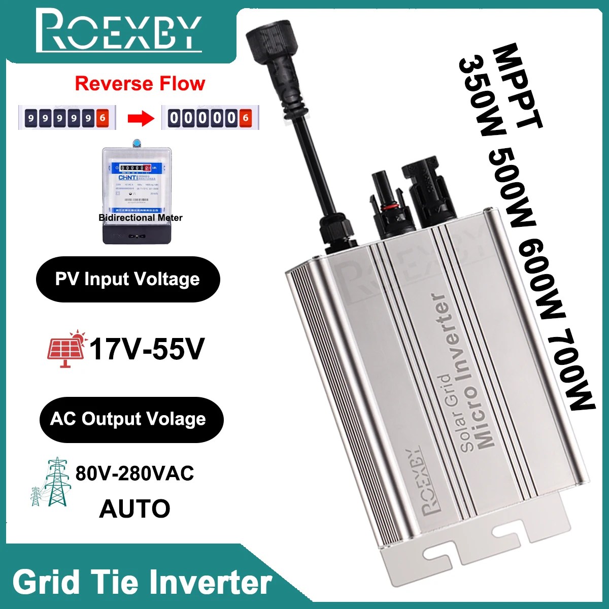 MPPT 300W 350W 500W 600W 700W şebeke bağlantılı güneş invertörü PV modüler akıllı mikro sınırlayıcı invertör sistemi DC AC çıkış 120V/230V