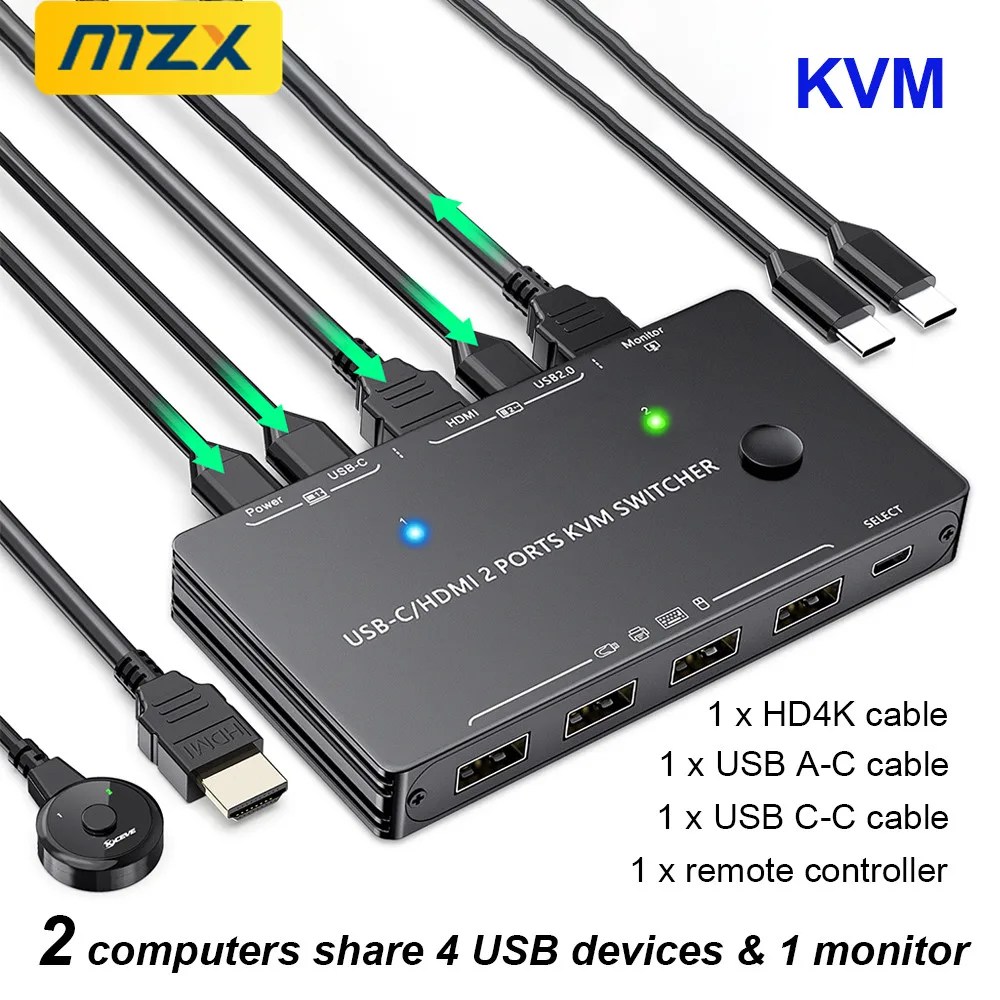MZX KVM anahtarı USB Hub yerleştirme istasyonu Switcher seçici PD güç teslimat USBC bilgisayar dizüstü PC masaüstü aksesuarları için HDMI