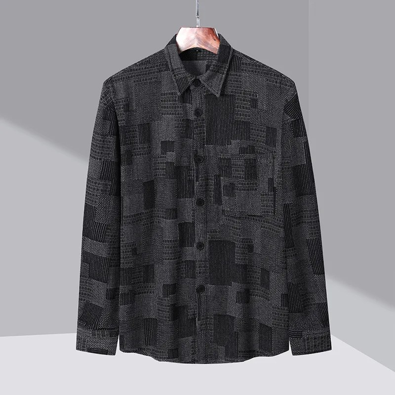Maden japon Retro Boro Denim gömlek erkekler için jakarlı Patchwork uzun kollu düğme aşağı gömlek ceket boy bahar giyim - Görsel 4