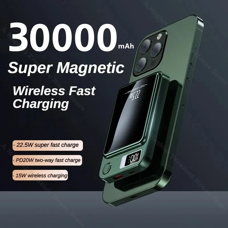 Magsafe manyetik güç banka için 30000mAh kablosuz hızlı şarj Xiaomi IPhone 13 için taşınabilir harici yardımcı pil paketi 14