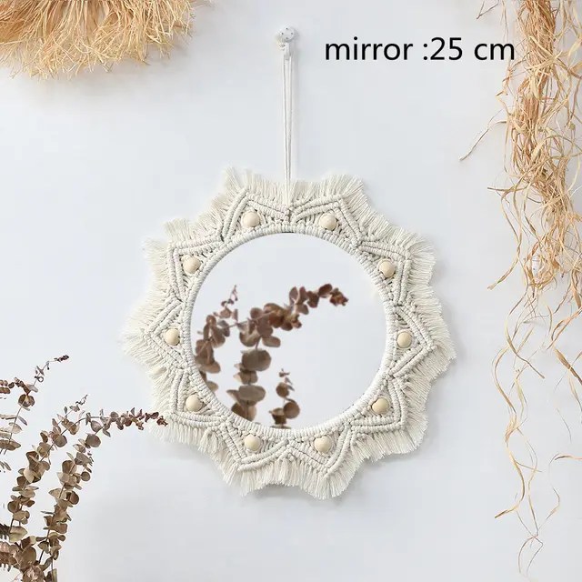 Makrome dekoratif duvar aynası Boho ev dekor makyaj estetik aynalar oturma odası yatak noel düğün dekorasyon hediye - Görsel 10