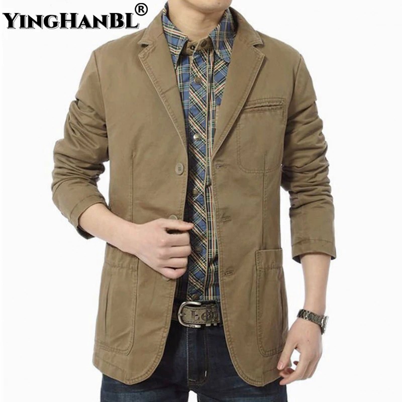 Marka yüksek kalite sonbahar kış erkek Casual Blazer erkek saf pamuk iş elbisesi ceketler erkek Militar Masculino Streetwear