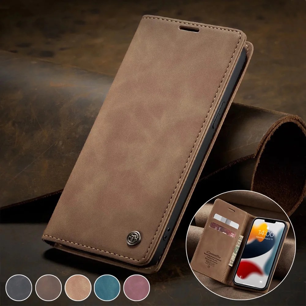 Mat deri Flip kapak için iPhone 13 12 11 14 15 Pro Max Mini cüzdan kılıf XR XS Max 8 7 6S artı 5S SE 2020 2022 manyetik Retro