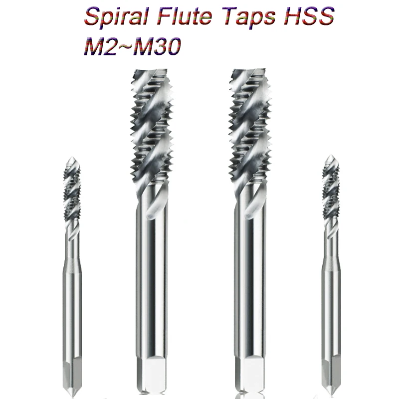 Metrik HSS Spiral flüt vida diş açma muslukları matkap seti araçları makinesi metaller M2 M2.5 M3 M4 M5 M6 M8 M10 m12 M14 M16 M20 M24 M30