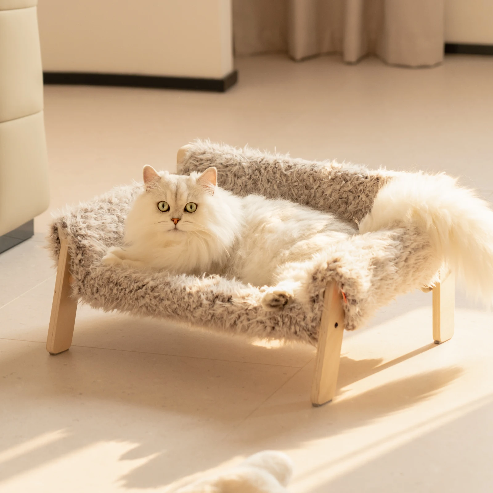 Mewoofun kedi yatak SofaWooden, sağlam kabarık kedi kanepe yatak köpek yatakları kediler ve küçük köpekler için Pet mobilya yükseltilmiş - Görsel 3