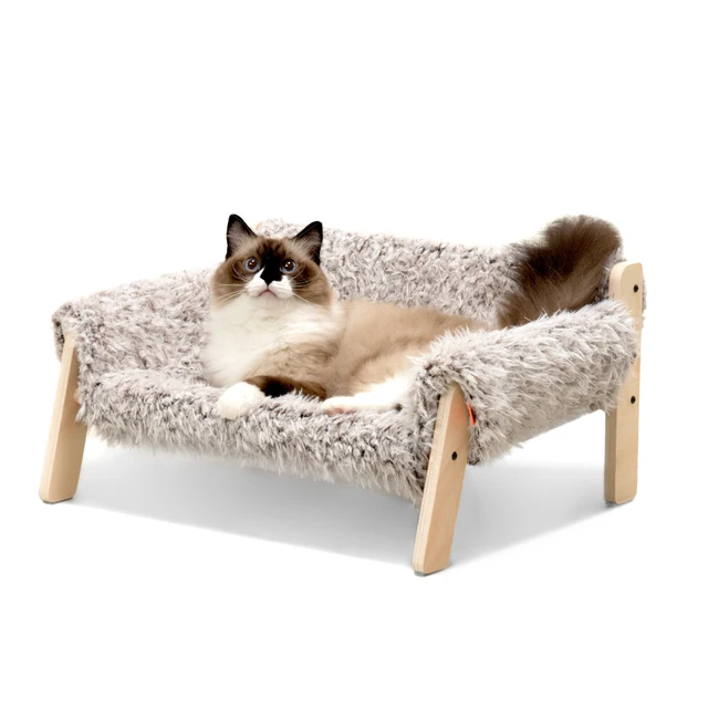 Mewoofun kedi yatak SofaWooden, sağlam kabarık kedi kanepe yatak köpek yatakları kediler ve küçük köpekler için Pet mobilya yükseltilmiş