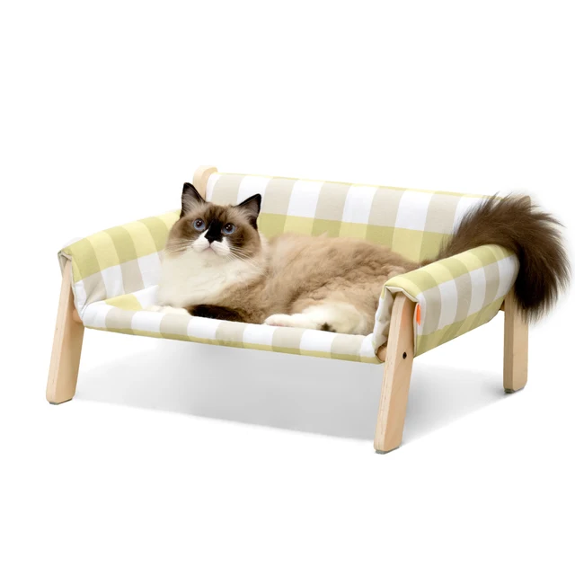Mewoofun kedi yatak SofaWooden, sağlam kabarık kedi kanepe yatak köpek yatakları kediler ve küçük köpekler için Pet mobilya yükseltilmiş
