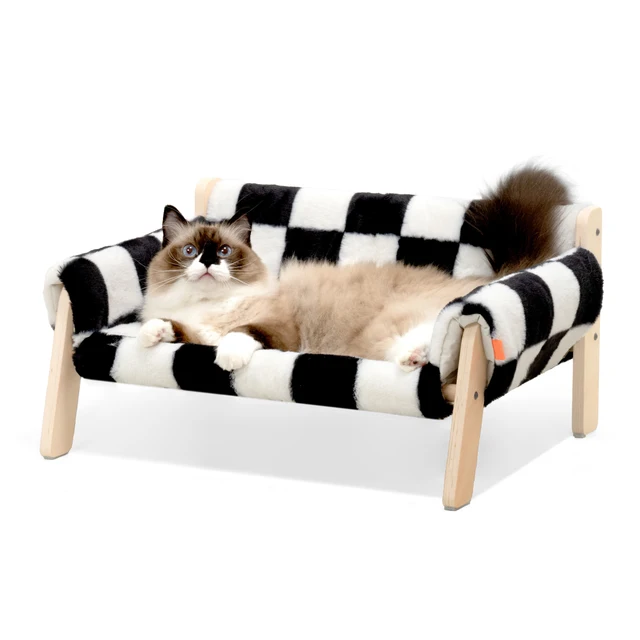 Mewoofun kedi yatak SofaWooden, sağlam kabarık kedi kanepe yatak köpek yatakları kediler ve küçük köpekler için Pet mobilya yükseltilmiş
