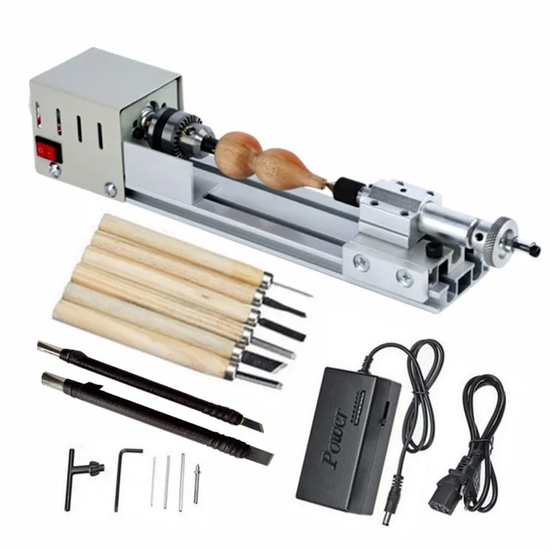 Mini ahşap torna makinesi yükseltildi 110V-240V hız ayarlanabilir döner aracı Set buda inci torna taşlama parlatma ahşap aracı