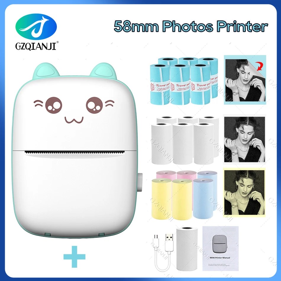 Mini fotoğraf cep yazıcı taşınabilir mürekkepsiz termal 57mm etiket kağıt kablosuz Bluetooth 203pi Android IOS etiket baskısı yapımcısı