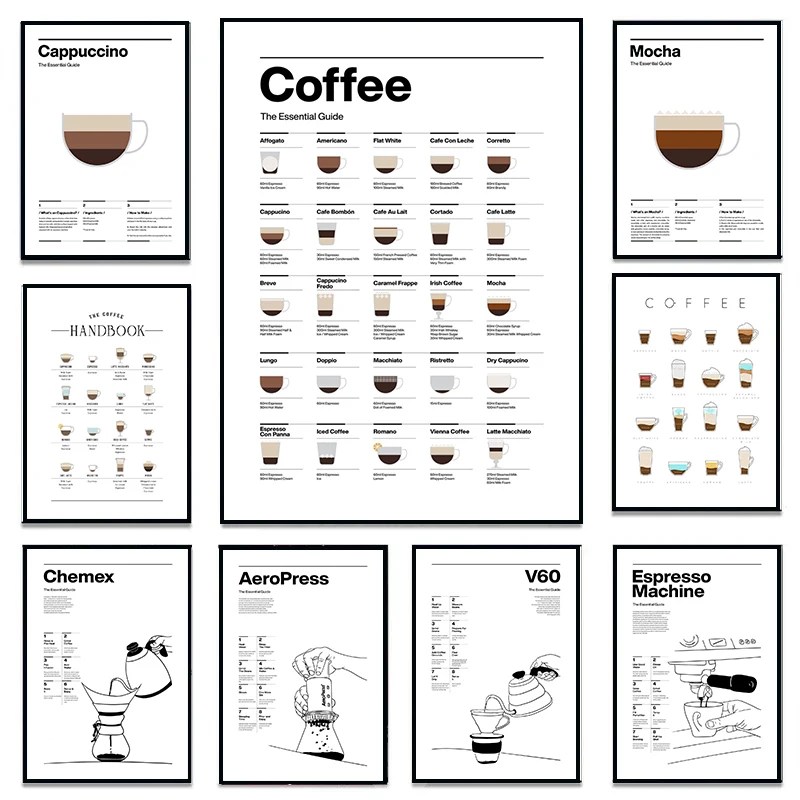 Minimal kahve menü Latte formülü Espresso makinesi Poster ve baskılar için tuval baskı duvar sanat resmi mutfak Cafe Bar dekor