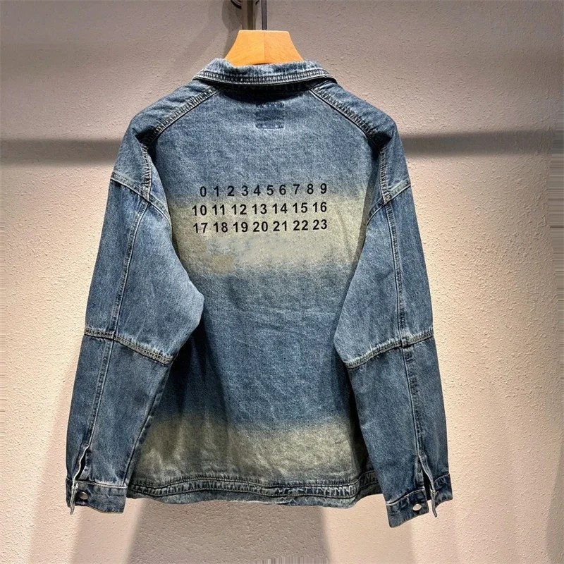 Moda MMsix erkek kot ceketler yeni sonbahar ve kış Vintage mavi ceket dijital baskılı Jean mont rahat gevşek Denim gömlek