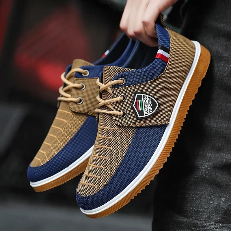 Moda erkek kanvas ayakkabılar hafif spor ayakkabı yaz erkekler Mesh nefes vulkanize ayakkabı Lace Up Man Sneakers çalışma ayakkabı