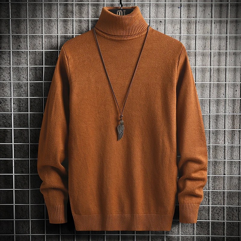 Moda erkekler için katı renk kazak balıkçı yaka uzun kollu örme kazak üst bluz sıcak erkek Slim Fit giyim 5XL-M