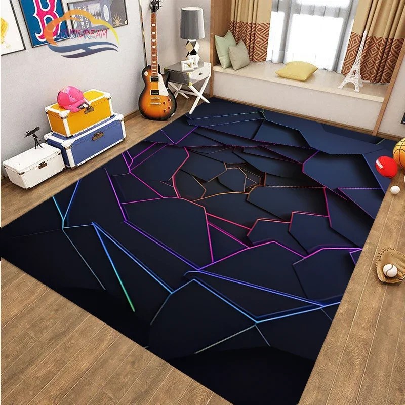 Moda renkli Neon alan kilim 3D geometrik halı oturma odası gençler için kilim altıgen zemin Mat oyun dekor