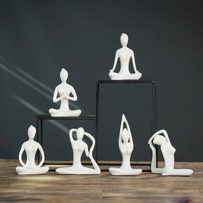 Modern Yoga Abstract soyut süsler beyaz porselen rakamlar oturma odası dekorasyon bayan hediyeler melek peri bahçe ev dekor