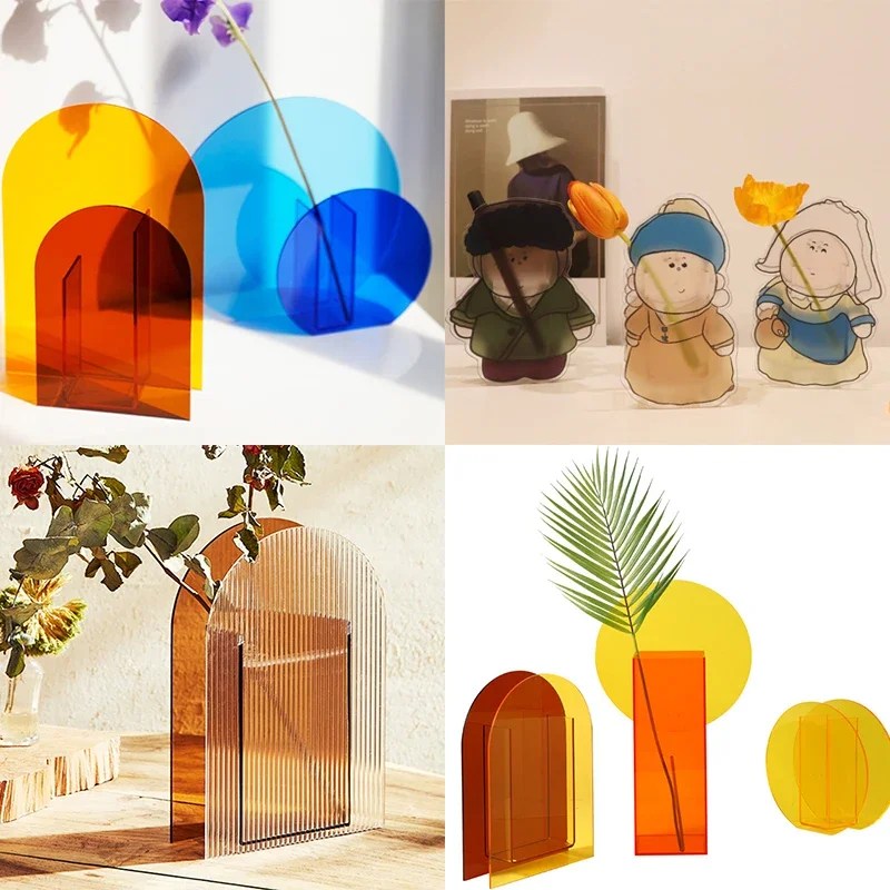 Modern akrilik vazo geometrik Minimalist vazo benzersiz masa dekorasyon bitki çiçek konteyner ev ofis düğün Centerpiece