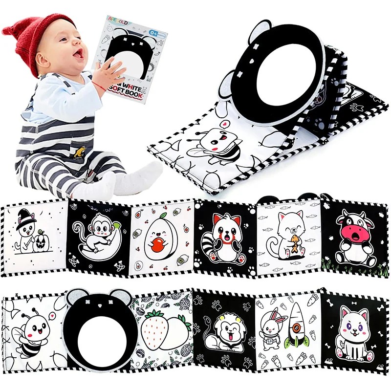 Montessori bebek oyuncakları 0 6 ay bez kitap oyuncaklar yüksek kontrast siyah ve beyaz bebek kitabı çocuklar için duyusal kitaplar yenidoğan beşik oyuncaklar