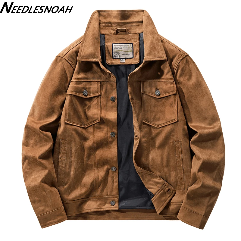 NEEDLESNOAH erkekler Vintage kahverengi Pilot süet ceket bahar sonbahar kargo ceket hafif dönüş aşağı yaka rahat ceket