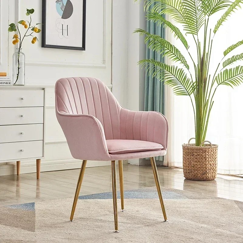 Nordic living Dining Chair Ergonomic Luxury Armchair Velvet Chair Backrest Pink Girls Makeup Chair Stool Furniture