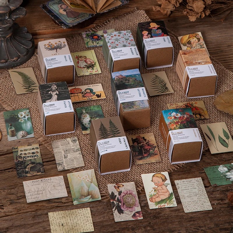 OENY 100 adet Vintage kitap koleksiyonu 2 serisi Kraft kağıt Mini tebrik kartı kartpostal DIY dekorasyon malzemesi Retro LOMO kartı