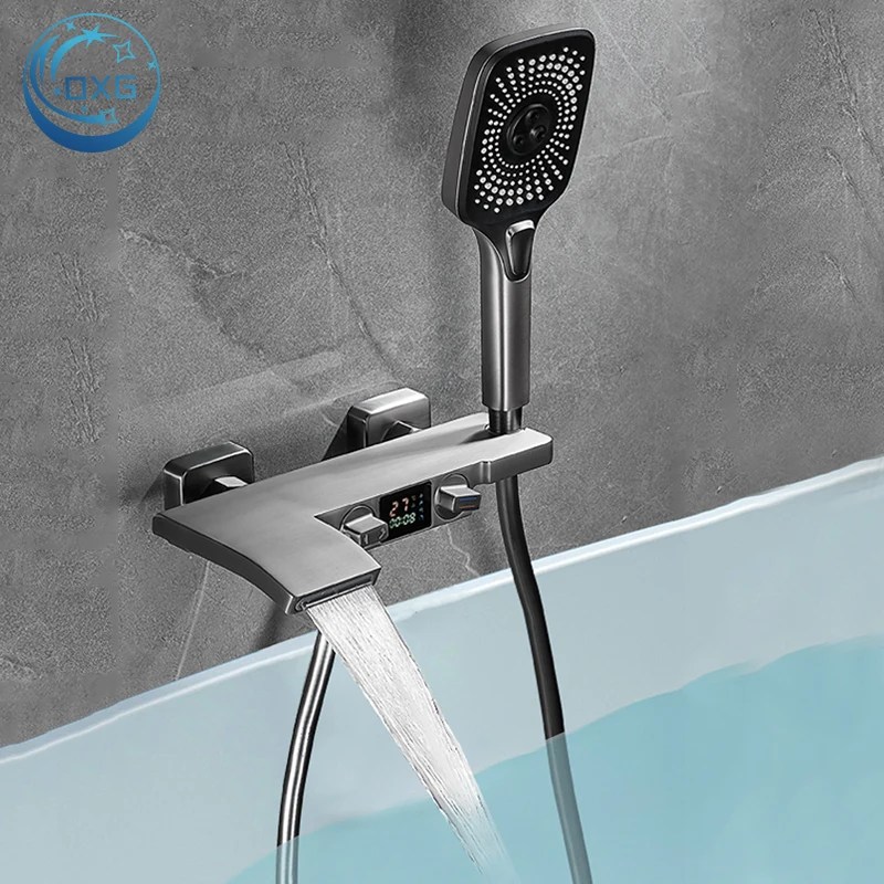 OXG şelale pirinç küvet musluk banyo musluk banyo için karıştırıcı duş musluğu vinç dijital ekran fonksiyonu musluk