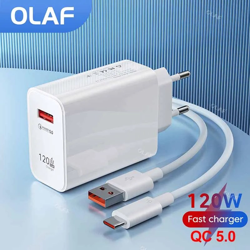 Olaf 120W USB şarj hızlı şarj güç adaptörü QC 5.0 hızlı şarj için iPhone 13 Pro 11 12 Xiaomi Samsung 6A USB tip C kablo