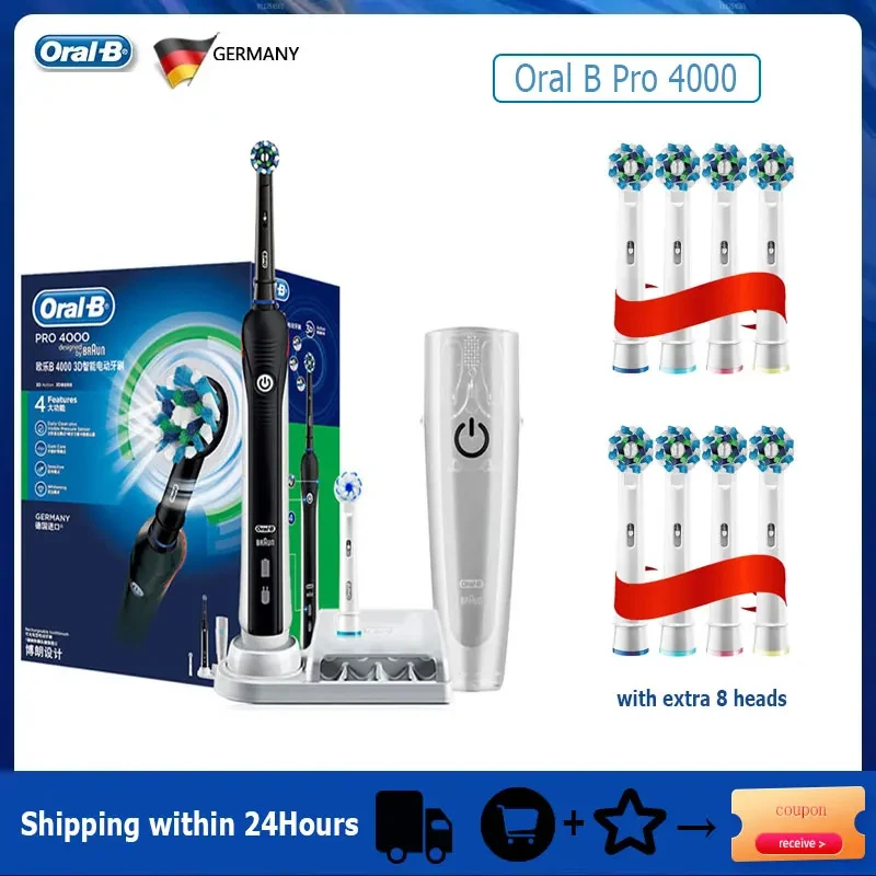 Oral B elektrikli diş fırçası Pro 4000 3D eylem günlük temiz dişler görünür basınç sensörü 4 modları sakız umurunda su geçirmez Rechargeabl