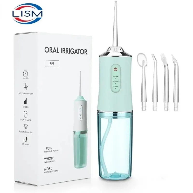 Oral Irrigator taşınabilir sulu diş ipi USB şarj edilebilir su jeti ipi kürdan 4 Jet İpucu 220ml 3 modları IPX7 1400rpm