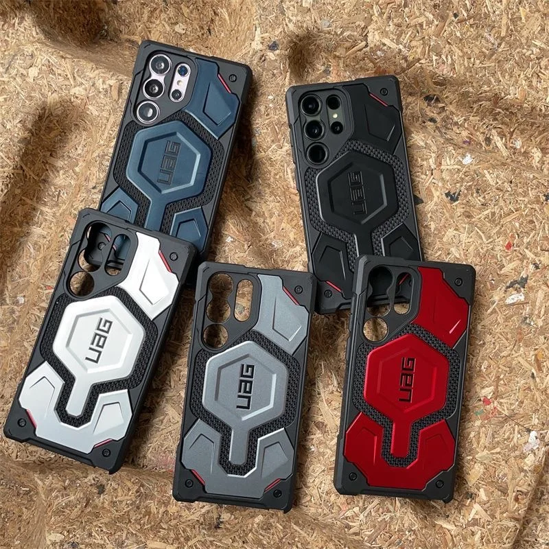 Orijinal UAG magpro MagSafe kablosuz şarj kılıf Samsung Galaxy için Coque S23 Ultra artı sağlam kapak Kevlar/deri