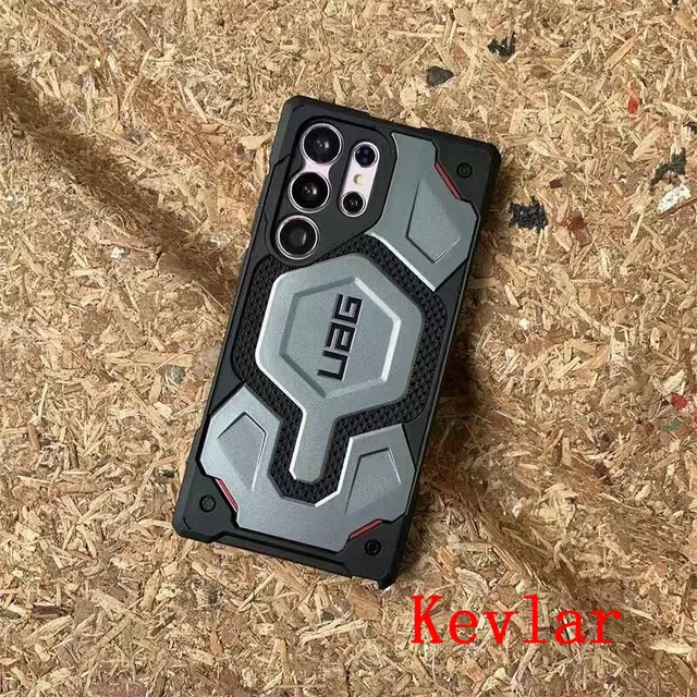 Orijinal UAG magpro MagSafe kablosuz şarj kılıf Samsung Galaxy için Coque S23 Ultra artı sağlam kapak Kevlar/deri
