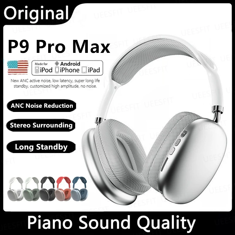 Orijinal hava Max P9 Pro kablosuz Bluetooth kulaklıklar gürültü iptal Mic bakla üzerinde kulak spor oyun kulaklık Apple iPhone için