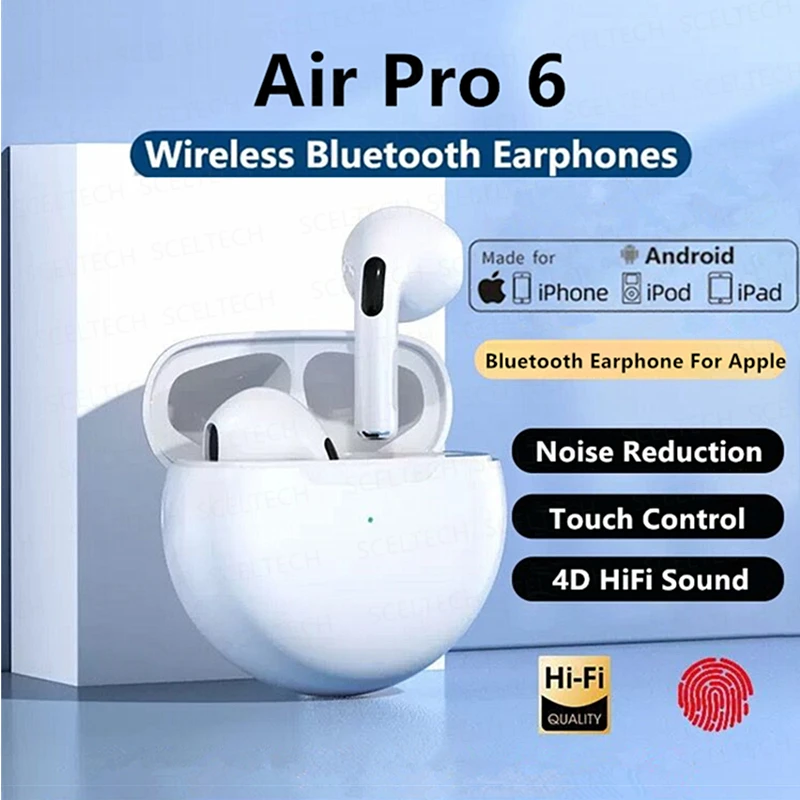 Orijinal hava Pro 6 TWS kablosuz Bluetooth kulaklık Mini bakla kulakiçi Xiaomi Android Apple iPhone için spor kulaklıklar