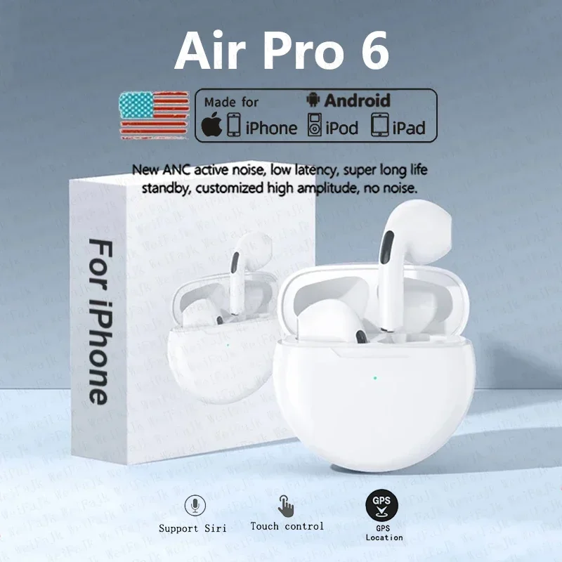 Orijinal hava Pro 6 fone kablosuz Bluetooth kulaklık kulak kulakiçi gürültü iptal bakla kulaklık Apple iPhone için kulaklık