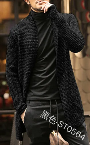 Orta uzunlukta erkek hırka örgü yün katı kalın sıcak sonbahar kış Fit rahat yumuşak rahat moda erkek kazak - Görsel 8