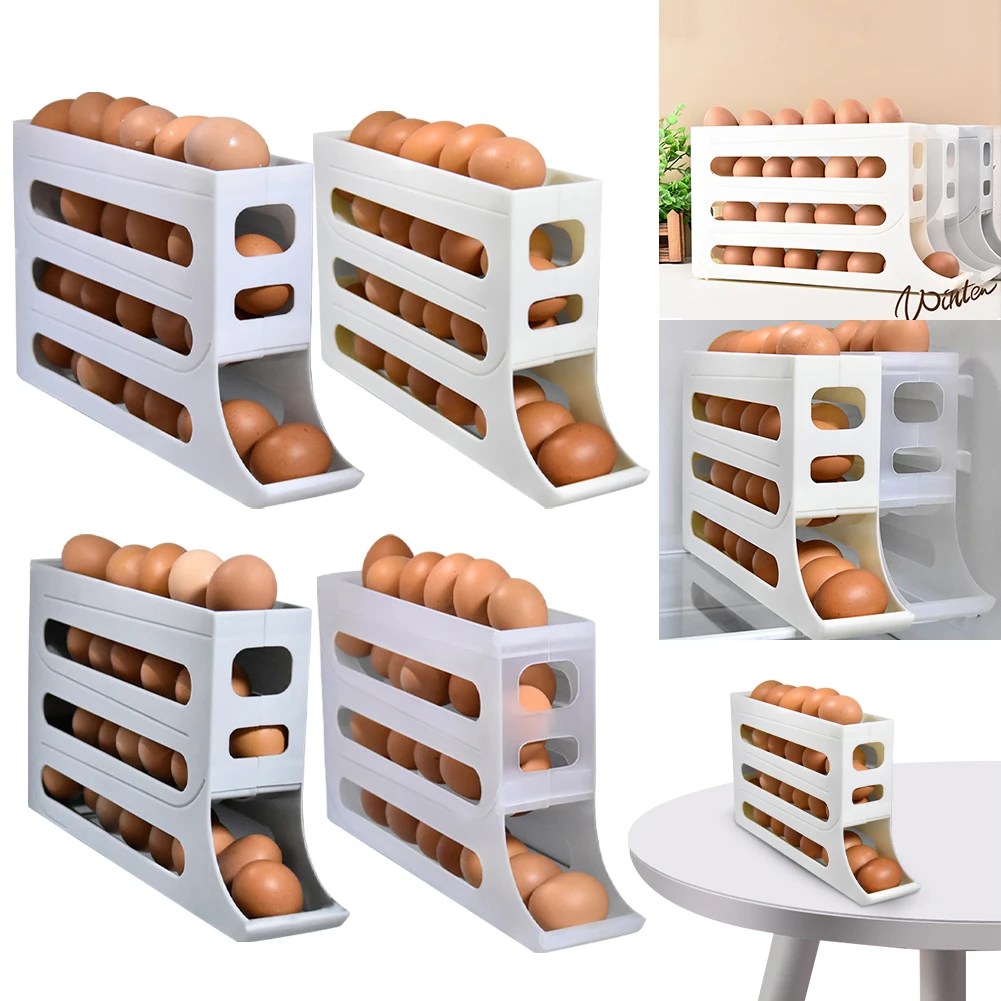 Otomatik kaydırma yumurta raf tutucu saklama kutusu yumurta sepeti konteyner organizatör için Refrigerator down buzdolabı yumurta dağıtıcı mutfak