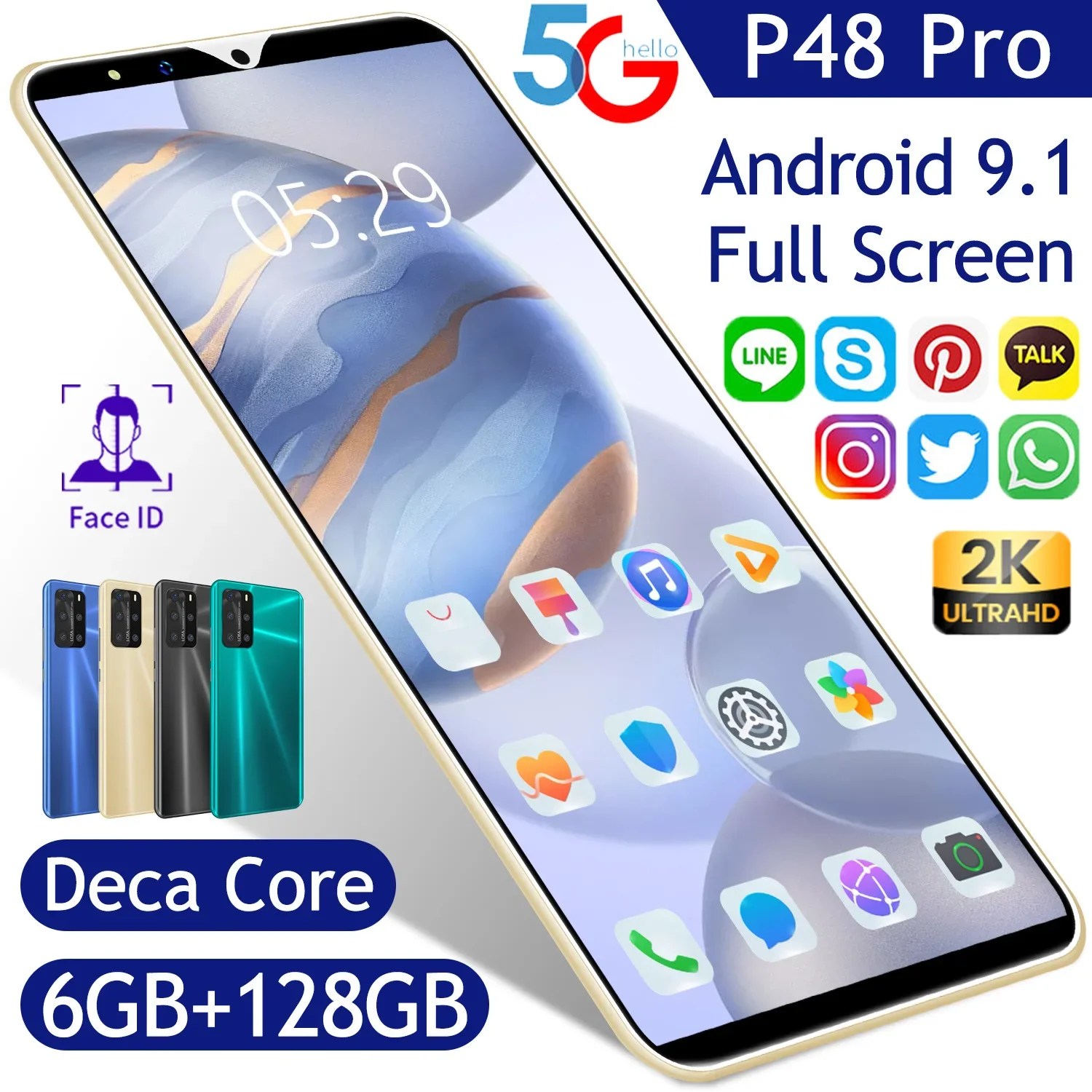 P48pro sınır ötesi yeni Model stokta 5128g 5.8 inç Android Smartphone entegre Oem cep telefonu
