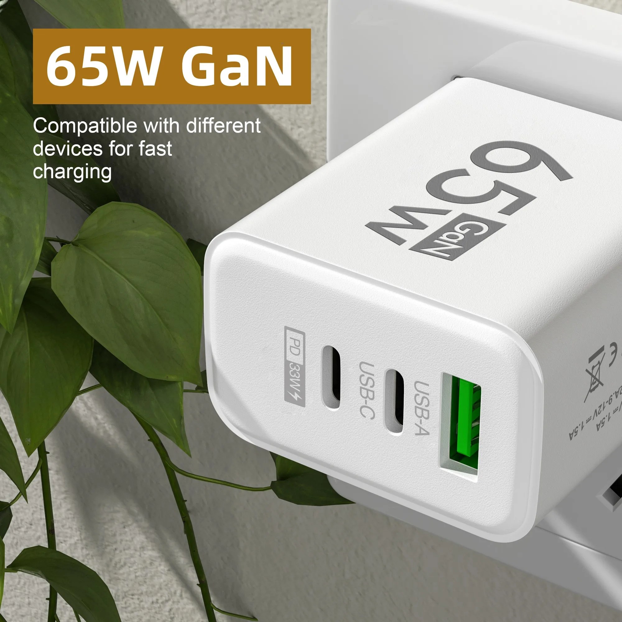 PD 65W GaN USB şarj hızlı şarj tipi C cep telefonu adaptörü iPhone 15 için Huawei hızlı şarj 3.0 ab/abd Plug duvar şarj - Görsel 2