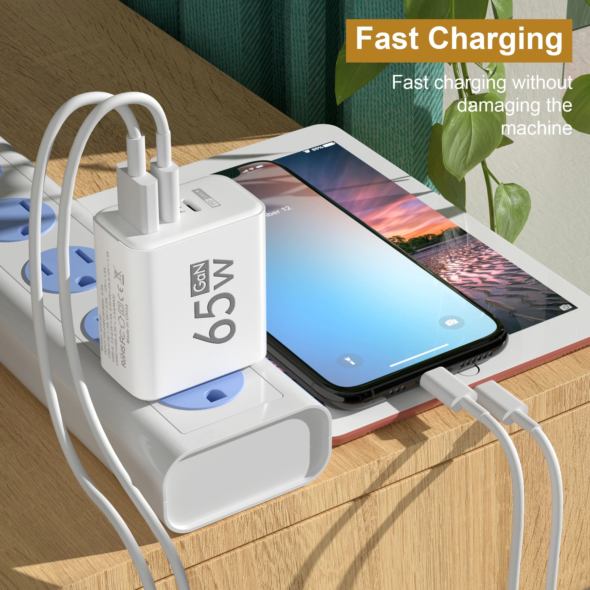 PD 65W GaN USB şarj hızlı şarj tipi C cep telefonu adaptörü iPhone 15 için Huawei hızlı şarj 3.0 ab/abd Plug duvar şarj - Görsel 3
