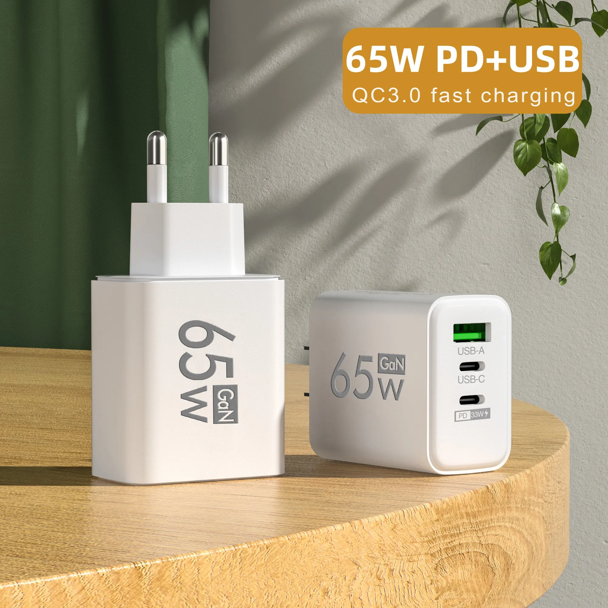 PD 65W GaN USB şarj hızlı şarj tipi C cep telefonu adaptörü iPhone 15 için Huawei hızlı şarj 3.0 ab/abd Plug duvar şarj - Görsel 4
