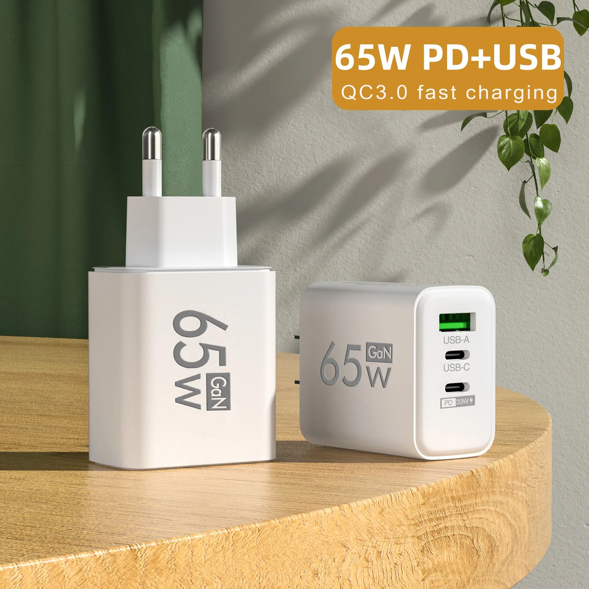 PD 65W GaN USB şarj hızlı şarj tipi C cep telefonu adaptörü iPhone 15 için Huawei hızlı şarj 3.0 ab/abd Plug duvar şarj - Görsel 4
