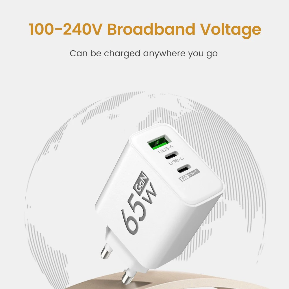 PD 65W GaN USB şarj hızlı şarj tipi C cep telefonu adaptörü iPhone 15 için Huawei hızlı şarj 3.0 ab/abd Plug duvar şarj