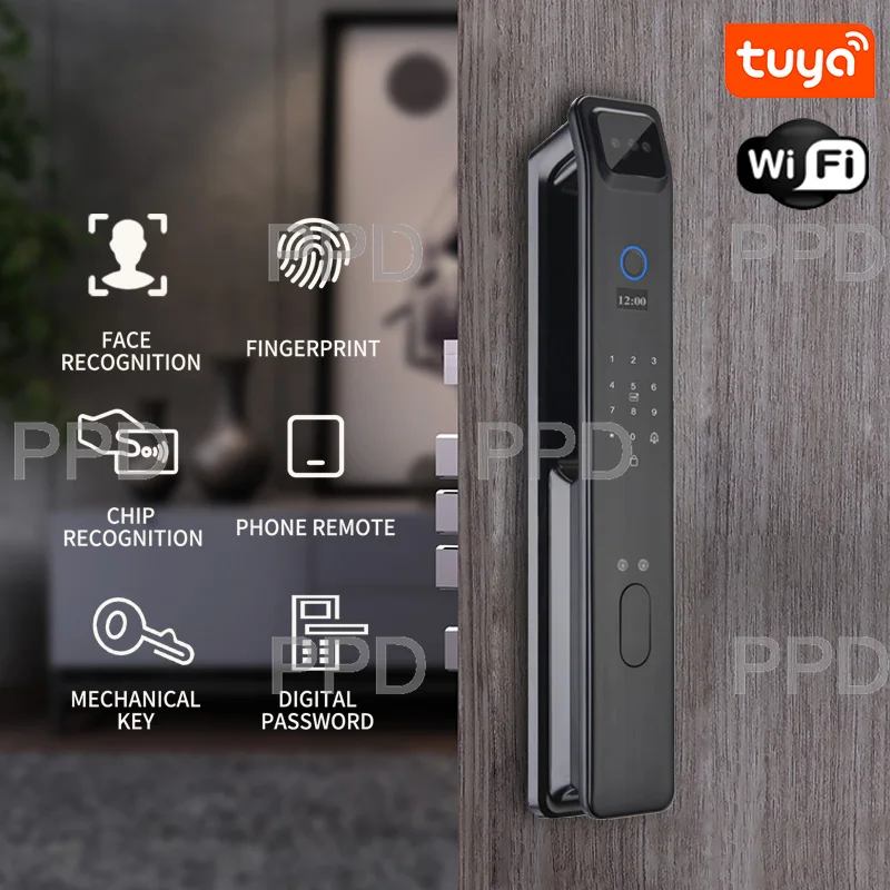 PHIPULO Tuya WiFi 3D yüz akıllı kapı kilidi güvenlik kamera akıllı parmak izi şifre biyometrik elektronik anahtar kilidini