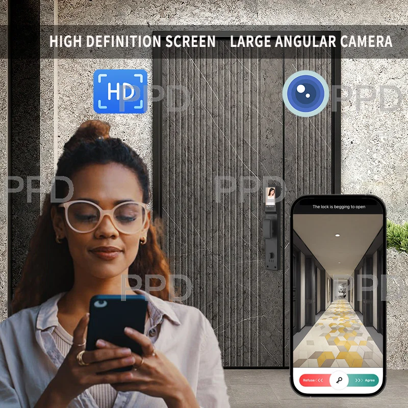 PHIPULO Tuya WiFi 3D yüz akıllı kapı kilidi güvenlik kamera akıllı parmak izi şifre biyometrik elektronik anahtar kilidini