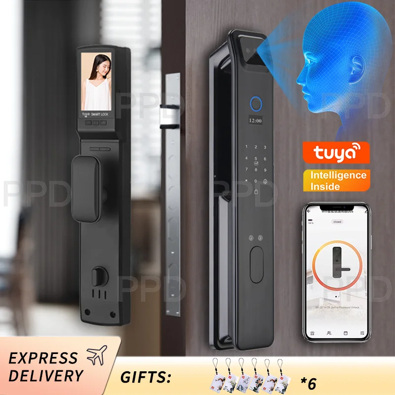 PHIPULO Tuya WiFi 3D yüz akıllı kapı kilidi güvenlik kamera akıllı parmak izi şifre biyometrik elektronik anahtar kilidini