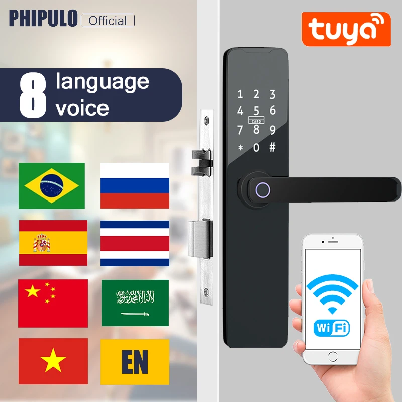 PHIPULO Tuya Wifi akıllı kart ile akıllı kapı kilidi dijital elektronik kilit/şifre/anahtar/USB akıllı ev için acil şarj