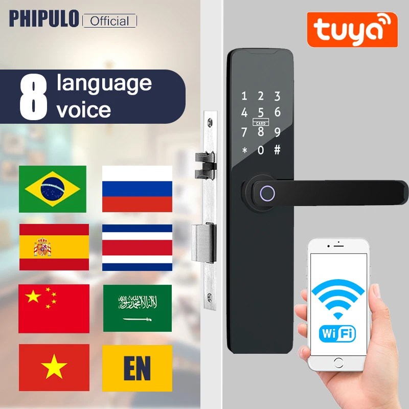 PHIPULO biyometrik parmak izi kapı kilit akıllı kapı kilidi Tuya App uzaktan anahtarcı anahtarsız Wifi kilit elektronik dış kapı kilidi